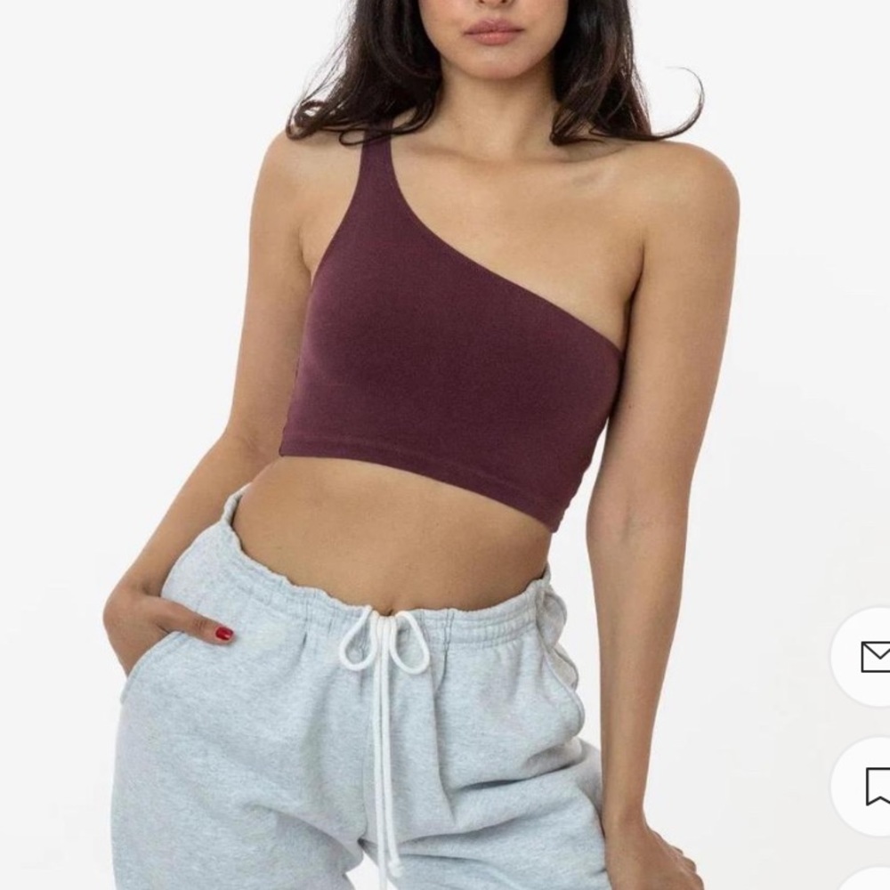 LOS ANGELES APPAREL GARMENT DYE ONE SHOULDER CROP TOP SZ XSMALL IN PORT